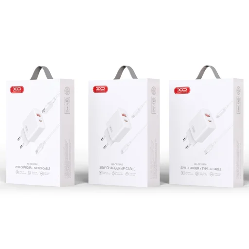 XO CE12 hálózati töltő adapter PD QC 3.0 20W USB + Type C + USB - micro USB kábel fehér - 4
