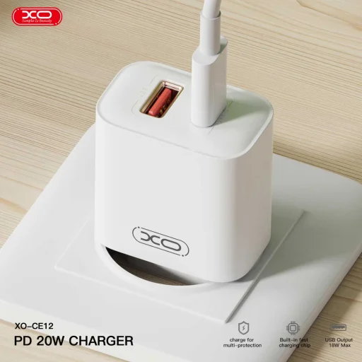 XO CE12 hálózati töltő adapter PD QC 3.0 20W USB + Type C + USB - micro USB kábel fehér - 5