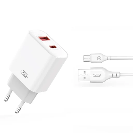 XO CE12 hálózati töltő adapter PD QC 3.0 20W USB + Type C + USB - micro USB kábel fehér - 1
