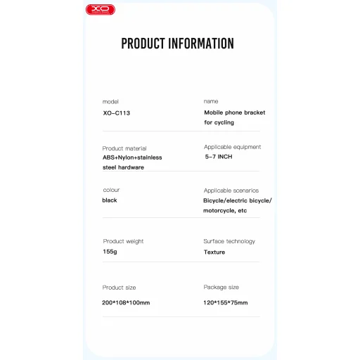 XO C113 biciklis/motoros telefontartó fekete - 5