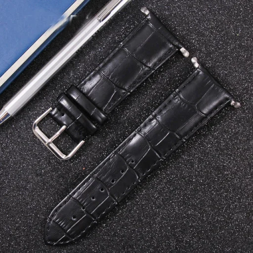 Apple Watch 1/2/3/4/5/6/7/8/9/SE (38/40/41mm) TRPH bordázott bőr óraszíj fekete - 2