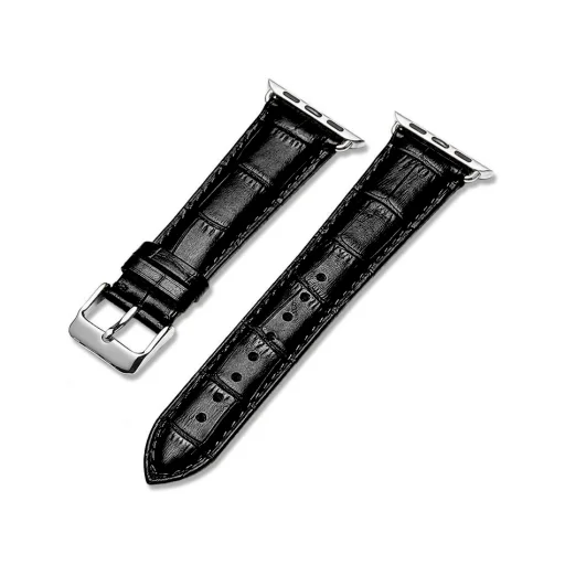 Apple Watch 1/2/3/4/5/6/7/8/9/SE (38/40/41mm) TRPH bordázott bőr óraszíj fekete - 1