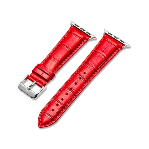 Apple Watch 4/5/6/7/8/9/SE/Ultra (42/44/45/49mm) TRPH bordázott bőr óraszíj piros - 1