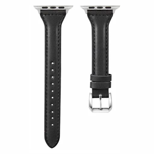 Apple Watch 4/5/6/7/8/9/SE/Ultra (42/44/45/49mm) TRPH bőr óraszíj fekete - 1