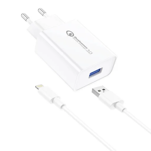 Foneng EU13 hálózati töltő adapter + USB-A -  Lightning kábel, 3A (fehér) - 1