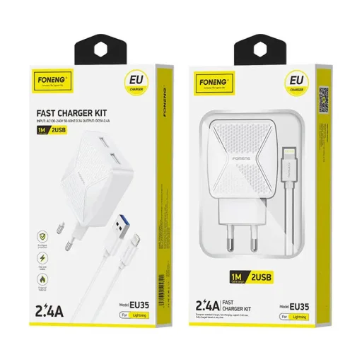 Foneng EU35 hálózati töltő adapter 2X USB-A 2.4A + USB-A - Lightning kábel - 3