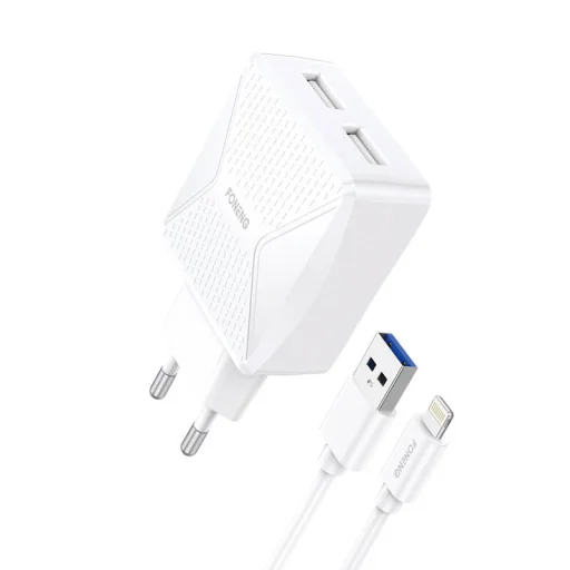 Foneng EU35 hálózati töltő adapter 2X USB-A 2.4A + USB-A - Lightning kábel - 1