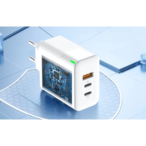 Foneng GAN65 hálózati töltő adapter 1x USB-A, 2x USB-C GaN 65W QC3.0 + USB-C - USB-C kábel - 3