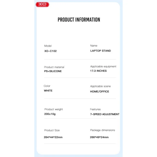 XO laptop tartó állvány C102 fehér - 8