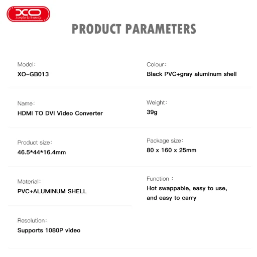 XO adapter GB013 HDMI - DVI szürke - 5