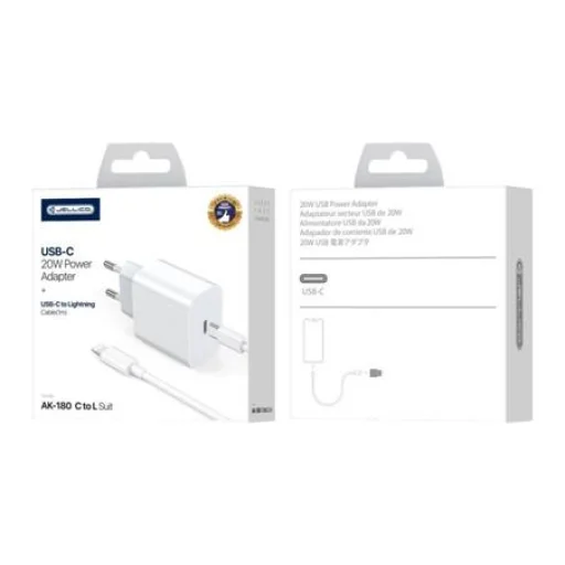 Jellico AK180 hálózati töltő adapter PD 20W 1xUSB-C + USB-C - Lightning kábel fehér - 3