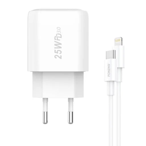 Foneng EU40 USB-C hálózati töltő adapter 25W PD QC 3.0 + USB-C - lightning kábel - 1
