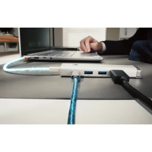 Baseus UltraJoy Series AIR 5-Portos HUB elosztó adapter Type-C - HDMI, 2xUSB3.0, PD 100W, RJ45 (ezüst) - 3