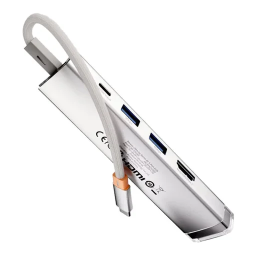 Baseus UltraJoy Series AIR 5-Portos HUB elosztó adapter Type-C - HDMI, 2xUSB3.0, PD 100W, RJ45 (ezüst) - 6