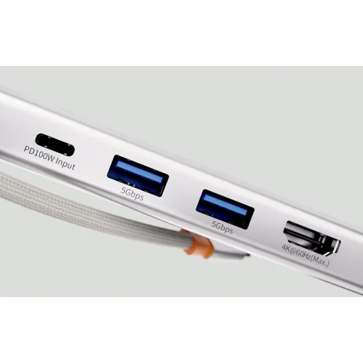 Baseus UltraJoy Series AIR 5-Portos HUB elosztó adapter Type-C - HDMI, 2xUSB3.0, PD 100W, RJ45 (ezüst) - 7
