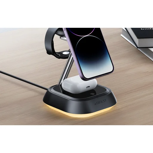 Acefast E16 3 az 1-ben mágneses vezeték nélküli töltő LED világítással (fekete) magsafe kompatibilis - 5