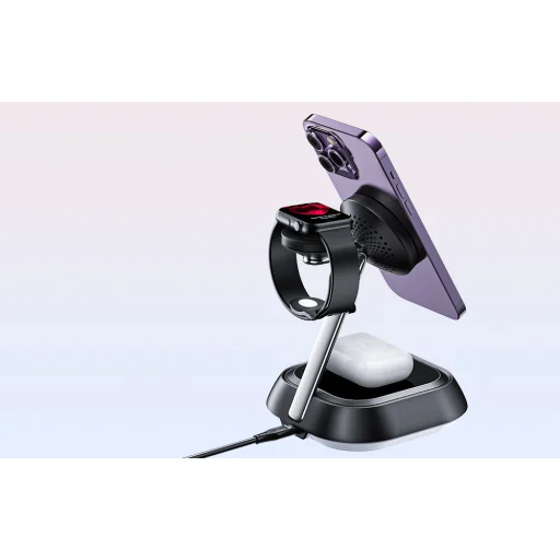 Acefast E16 3 az 1-ben mágneses vezeték nélküli töltő LED világítással (fekete) magsafe kompatibilis - 7