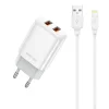 Jellico EU02 hálózati töltő adapter 2.4A 12W 2xUSB + Lightning kábel fehér thumbnail