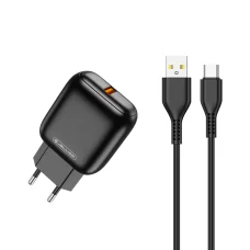 Jellico C32 hálózati töltő adapter 18W USB QC3.0 + Type C kábel fekete