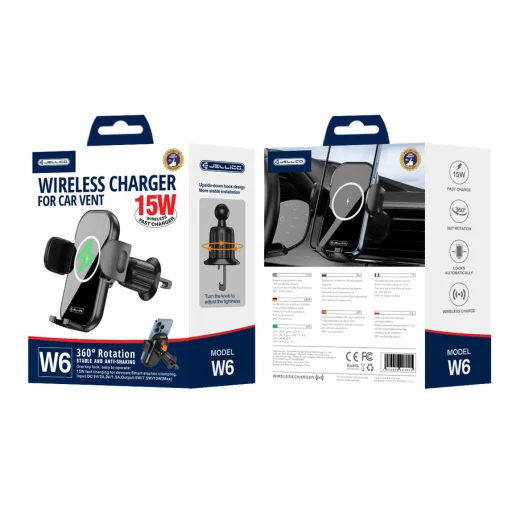 Jellico W6 autós telefontartó vezeték nélküli töltéssel 15W szellőzőnyílásra fekete - 2