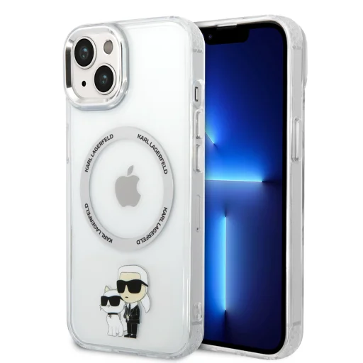  iPhone 15 Karl Lagerfeld IML Karl és Choupette NFT MagSafe kompatibilis átlátszó tok (KLHMP15SHNKCIT) - 1