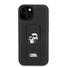  iPhone 15 Fekete Karl Lagerfeld Saffiano Grip Stand Metal Logo tok