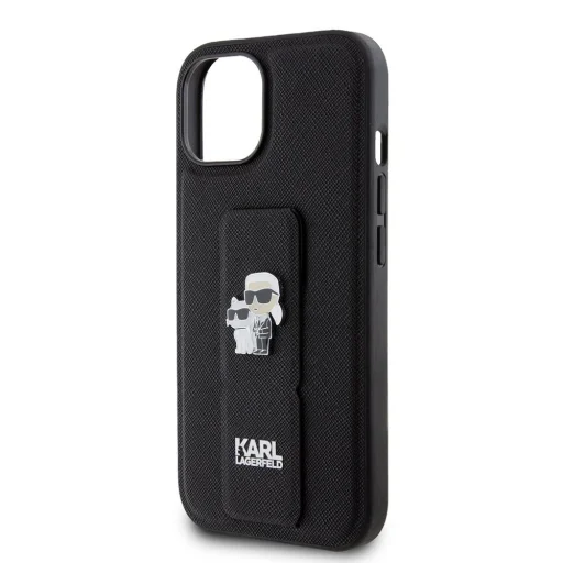  iPhone 15 Fekete Karl Lagerfeld Saffiano Grip Stand Metal Logo tok - 4