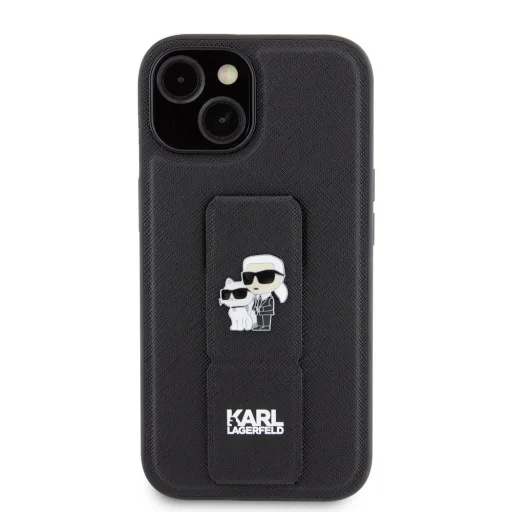  iPhone 15 Fekete Karl Lagerfeld Saffiano Grip Stand Metal Logo tok - 2