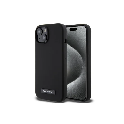  iPhone 15 Fekete Karl Lagerfeld Liquid Silicone Plaque MagSafe tok (KLHMP15SSLMP1K) - 1