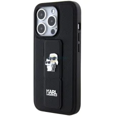  iPhone 15 Pro Max Karl Lagerfeld Saffiano Grip Stand Metal Logo tok fekete (KLHCP15XGSAKCPK)