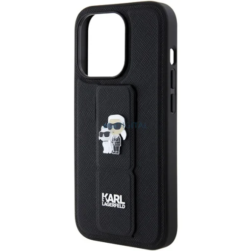  iPhone 15 Pro Max Karl Lagerfeld Saffiano Grip Stand Metal Logo tok fekete (KLHCP15XGSAKCPK) - 3