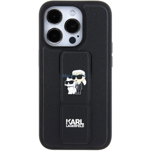  iPhone 15 Pro Max Karl Lagerfeld Saffiano Grip Stand Metal Logo tok fekete (KLHCP15XGSAKCPK) - 4