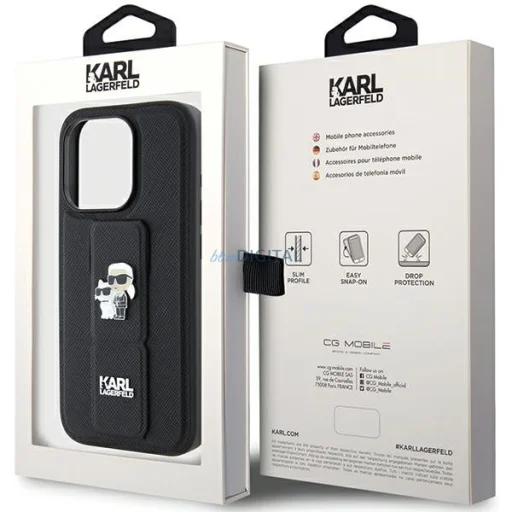  iPhone 15 Pro Max Karl Lagerfeld Saffiano Grip Stand Metal Logo tok fekete (KLHCP15XGSAKCPK) - 5