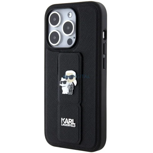 iPhone 15 Pro Max Karl Lagerfeld Saffiano Grip Stand Metal Logo tok fekete (KLHCP15XGSAKCPK) - 2