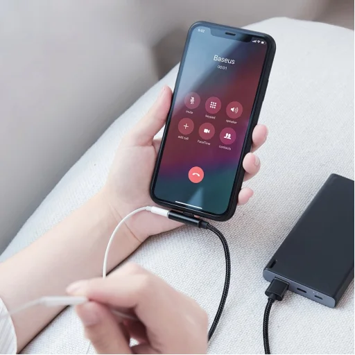 Baseus Rhythm USB - Lightning kábel audio csatlakozóval 2.4A/0.5m fekete - 6