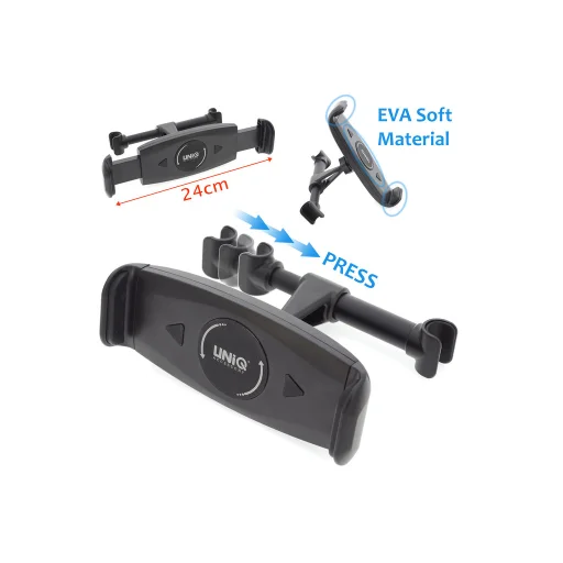 UNIQ fejtámlára rögzíthető autós telefon és tablettartó fekete, tablet autós tartó fejtámlára - 1