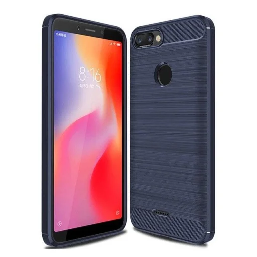 Szénszál mintájú TPU tok Xiaomi Redmi 6 kék - 1