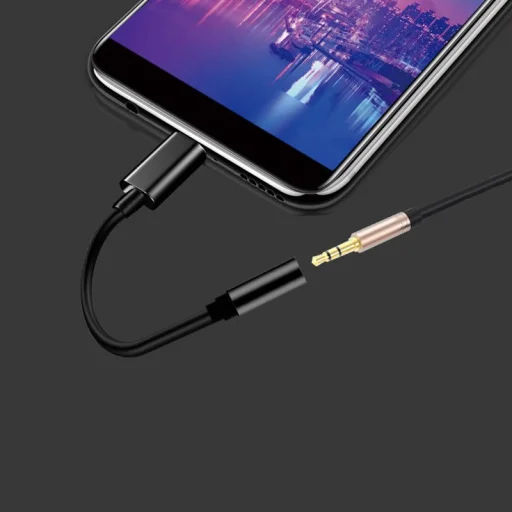 USB Type-C - 3.5 mm Jack audio átalakító adapter fekete színben - 8