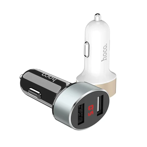 Hoco Szivargyújtós autós töltő 2 USB aljzattal fehér - 2
