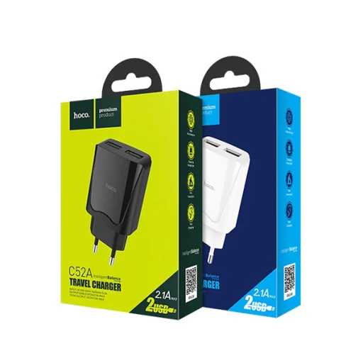 Hoco hálózati, USB fali töltő adapter 2xUSB csatlakozóval 2,1A fehér - 8