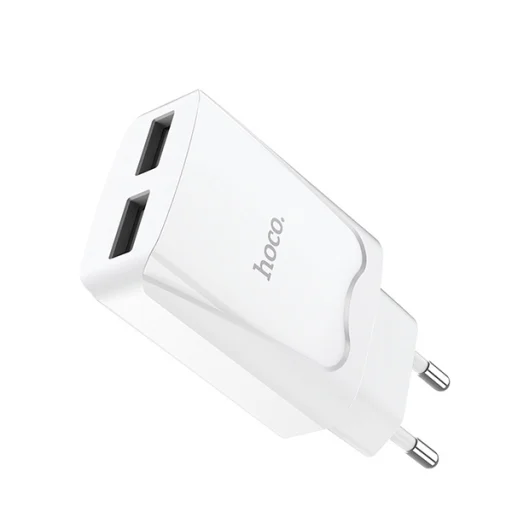 Hoco hálózati, USB fali töltő adapter 2xUSB csatlakozóval 2,1A fehér - 3