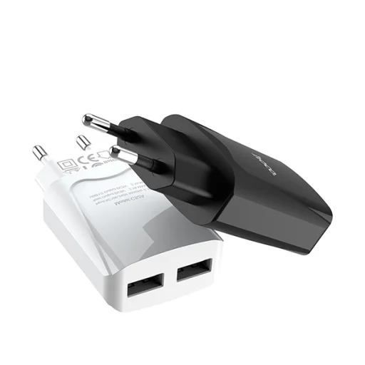 Hoco hálózati, USB fali töltő adapter 2xUSB csatlakozóval 2,1A fehér - 5
