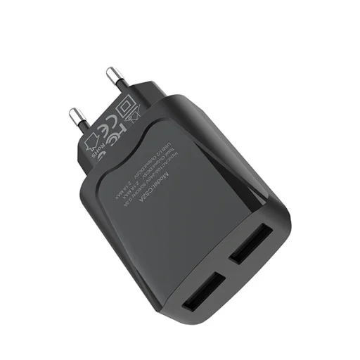 Hoco hálózati, USB fali töltő adapter 2xUSB csatlakozóval 2,1A fekete - 3