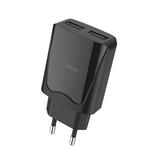 Hoco hálózati, USB fali töltő adapter 2xUSB csatlakozóval 2,1A fekete - 1