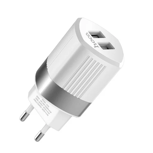 Hoco hálózati, USB fali töltő adapter 2xUSB csatlakozóval 2,4A fehér - 1