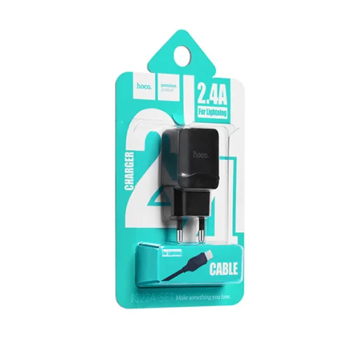Hoco hálózati, USB fali töltő adapter Lightning kábellel USB csatlakozóval 2,4A fekete - 5
