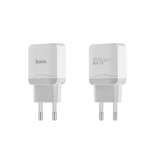 Hoco hálózati, USB fali töltő adapter Micro USB kábellel USB csatlakozóval 2,4A fehér - 2