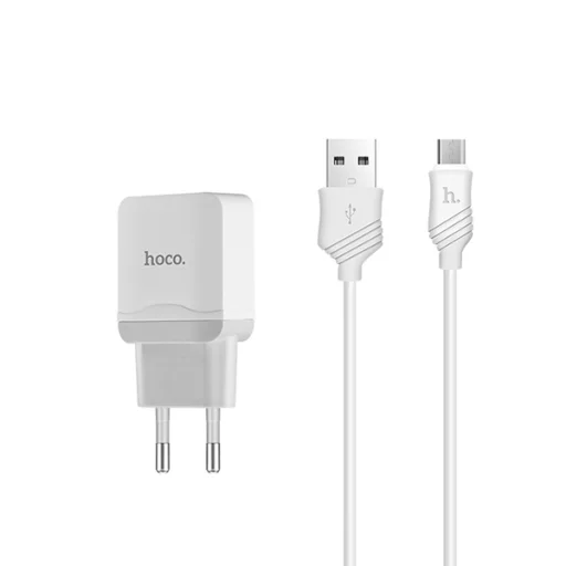 Hoco hálózati, USB fali töltő adapter Micro USB kábellel USB csatlakozóval 2,4A fehér - 1