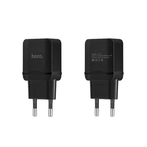 Hoco hálózati, USB fali töltő adapter Micro USB kábellel USB csatlakozóval 2,4A fekete - 3