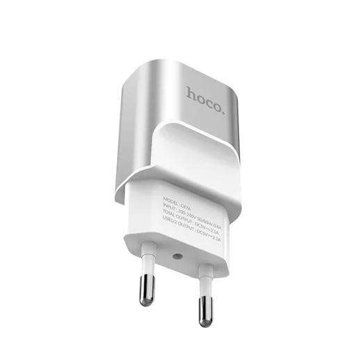 Hoco hálózati, USB fali töltő adapter 2xUSB csatlakozóval 2,1A ezüst - 2